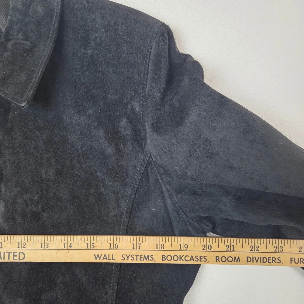 Junction West Women Black Suede Leather Jacket‎ Full Zip Minimalist Size L